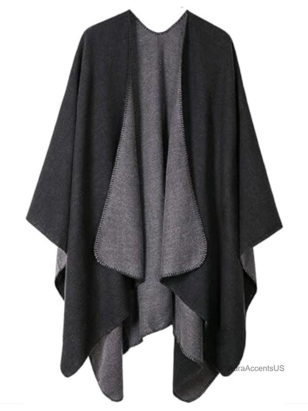 Reversible Open Front Poncho Cape Oversized Cardigan Shawl Wrap